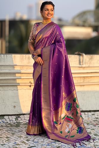 Image of SGF11 Women's Paithani Soft Lichi Silk Kanjivaram Sarees With Blouse Piece