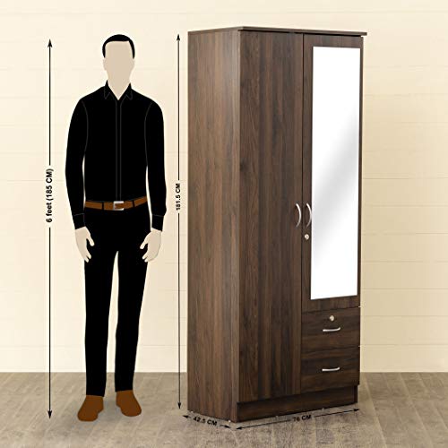 Image of Home Centre Lewis 2-Door Wardrobe with Mirror - Brown (Engineered Wood)