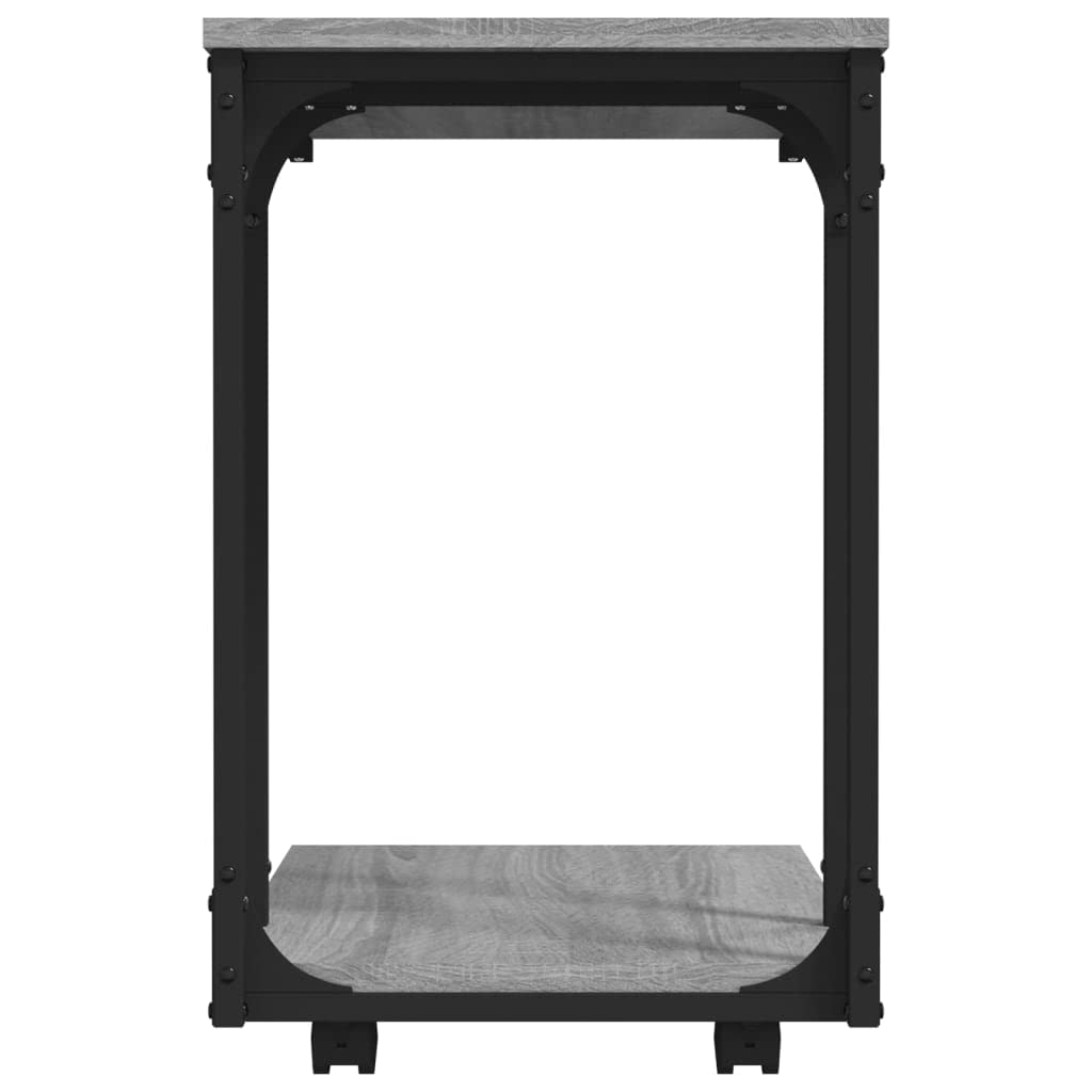 Mesa auxiliar con ruedas en forma de C, mesa de centro móvil con estante para salón y dormitorio, mesa de sofá estable de madera y acero, gris Sonoma, 50 x 35 x 55,5 cm