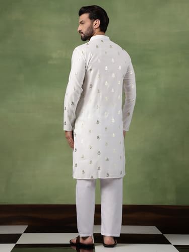 Image of SOJANYA (Since 1958 Men's Cotton Long Kurta with Golden Floral Motif Print