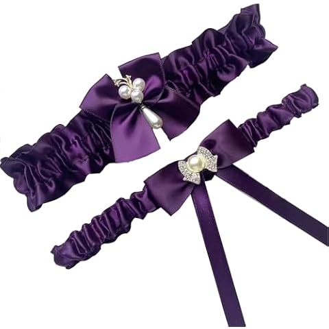 Bridal Garters with Bow Elastic Band Stretch Comfortable Romantic Wedding Garters Set Throw Out Leg Garter for Bride Prom Party Accessories (Purple) Cover