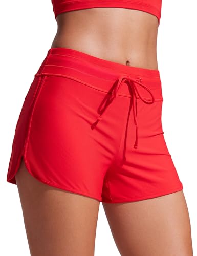 Image of CRZ YOGA Dolphin Classic Fit Board Shorts 3'' | Built in Brief, High Waisted, Tummy Control, Beach, Swim Trunks for Women