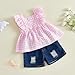 VISGOGO Little Girls 2 Piece Outfits Fashionable Plaid Sleeveless Square Neck Tops and Denim Shorts Set (Pink, 2-3T)