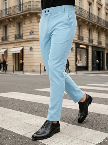 Image of erke Men's Slim Fit Formal Trouser with 4-Way Stretch | Lycra Blend Wrinkle Resistant Office Chinos for Men | Mid Rise Tapered Trousers for Men