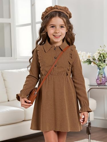 Vieille Toddler Long Sleeve Dress Girl Ruffle Fall Dress Kids Solid Casual Outfits 2-6T2