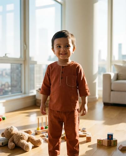 Image of Baby Boys Night Suit 3 /4 Sleeves Co-Ord Nightwear Set - Pure Cotton- Soft, Comfy & Perfect for Sleep Time