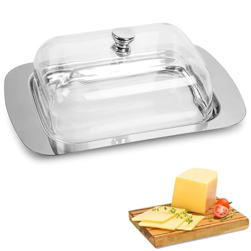 Butterdose Edelstahl,ButterbehäLter,Edelstahl-Butterdose mit Deckel und Griff,Butter Box,Butterglocke Metall Mit Deckel für Die Aufbewahrung von Käse Kuchen Desserts Kleinen Früchten