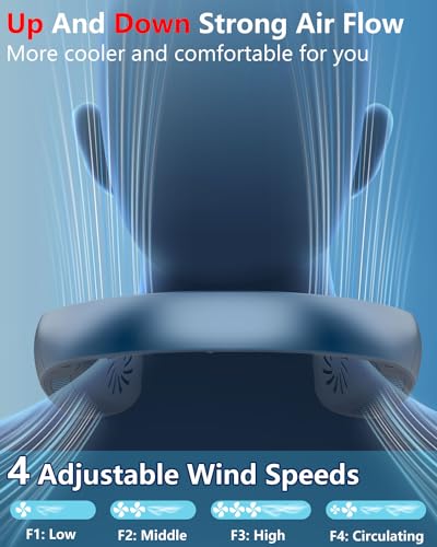 Image of Personal Neck Fans Mister with Water Spray, 4000mAh 4-9H Lasting, Mini Foldable Leafless AC for Neck Face Shoulder, LED Cordless Hanging Wearable Headphone Fan for Kid Adult Worker Hot Weather, Blue