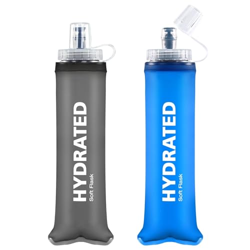 WEMEET 500ml Faltbare Trinkflasche Sport 2er Pack Auslaufsichere Kollabierbare Soft Wasserflasche mit Volumenskala BPA-frei Soft Flask für Camping Joggen Fahrrad