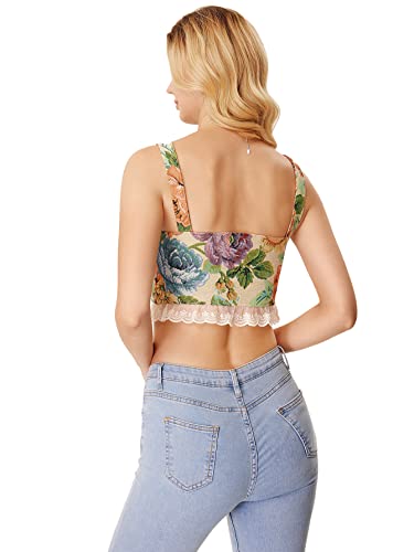 Floerns Women's Vintage Floral Lace Up Camisole Bustier Shirred Back Coset Crop Cami Tops Green Flower L - Image 3