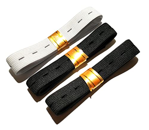Mondo Idea Lot de 3 élastiques avec œillets pour coudre bande élastique en polyester artisanale, bricolage, ruban pour couture, accessoires de mercerie et couture Blanc et noir (20 mm x 90 cm)