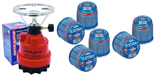 DISPAU | Hornillo de Camping Portátil con 6 Cartuchos de Gas Butano 190g Cocina de Exterior para Acampada, Playa y Montaña |
