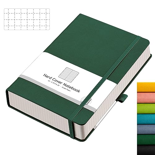 Ahgxg Graph Paper Notebook - 320 Pages Grid Notebook Thick Journal A5, 100Gsm Thick Graph Paper, Leather Hardcover, Inner Pocket,5.75'' × 8.38''- Green #TOP28