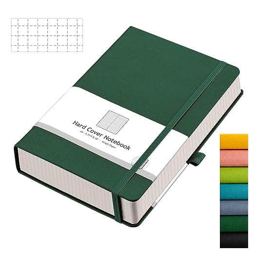 AHGXG Graph Paper Notebook - 320 Pages Grid Notebook Thick Journal A5, 100gsm Thick Graph Paper, Leather Hardcover, Inner Pocket,5.75'' × 8.38''- Green