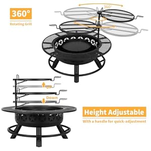 Hykolity 35 Inch Fire Pit with 2 Cooking Grate & Charcoal Pan, Outdoor Wood Burning BBQ Grill Firepit Bowl with Cover Lid, Steel Round Table for Backyard Bonfire Patio Picnic Hykolity 35 Inch Fire Pit with 2 Cooking Grate Charcoal Pan Outdoor Wood Burning BBQ Grill Firepit Bowl with Cover Lid Steel Round Table for Backyard Bonfire Patio Picnic