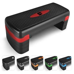 KAYMAN Exercise Steps with Adjustable 4 Step Level Heights (10,25 cm), Fitness Stepper for Home & Gym, Suited for Aerobic Steps, Cardio, Weights, Yoga, DVD Workout, 115kg Max Capacity (Red)