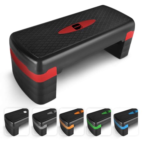 KAYMAN Exercise Steps with Adjustable 4 Step Level Heights (10, 25 cm), Fitness Stepper for Home & Gym, Suited for Aerobic Steps, Cardio, Weights, Yoga, DVD Workout, 115kg Max Capacity (Red)