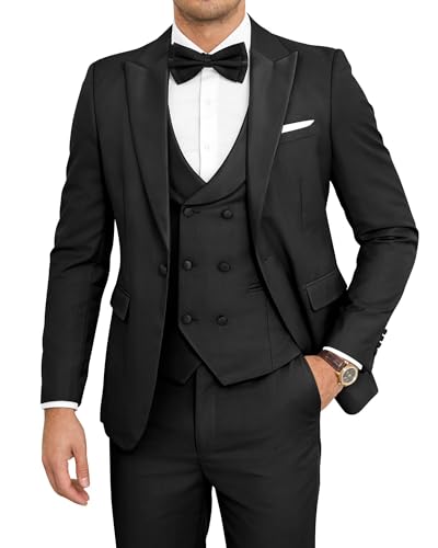 Mens 3 Piece Slim Fit Tuxedo Suit with Bow Tie