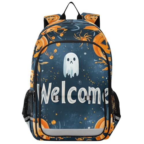 kids hike backpack 8-12： lightweight book bags for children in assorted colors - Night Halloween Pumpkin