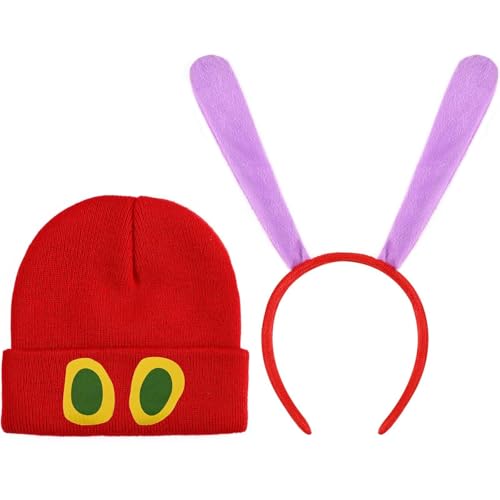 JcHrmers Caterpillar Costume Kit Book Character Costumes Include Caterpillar Red Knitted Beanie Hat with Eye Twist Stick and Headband for Halloween World Book Day Fancy Dress