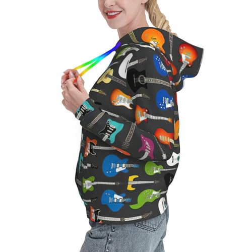 Pull à capuche imprimé guitare femme | Sweat doux extensible avec poche kangourou - 2