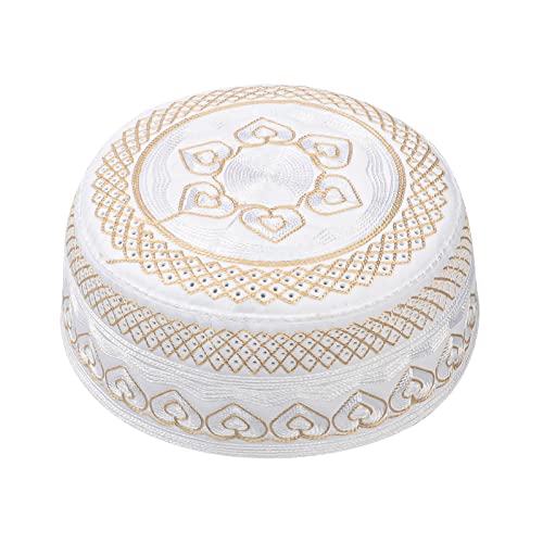 Image of Men Muslim Prayer Kufi Hat Prayer Headwear Cap Islamic Beanie Skull Cap Embroidery Kofia Topi Sun Hat