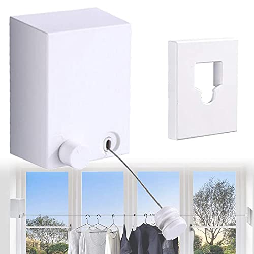 XYEJL Telescopic Clothesline - Retractable Washing Lines - Wall Mounted Laundry Drying Clothesline Washing Lines - Adjustable Stainless Steel Rope, for Balcony Bathroom Hotel,White
