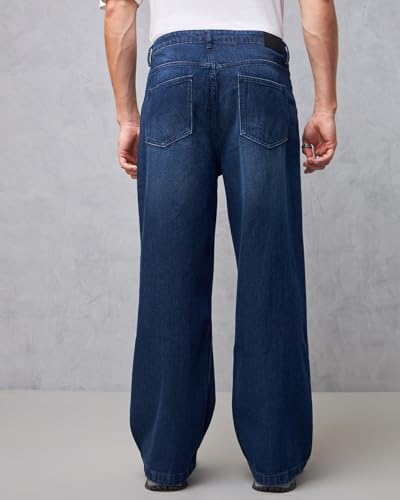 Image of Bewakoof Men's Solid Super Baggy Fit Cotton Jeans