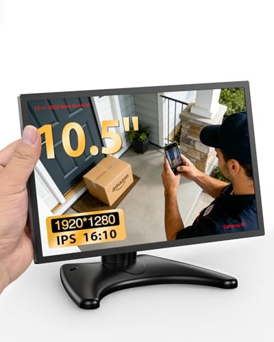 Image of Small Security Monitor for Camera Mini PC: Metal Case,10.5 inch 16:10 1920x1280, HDMI & VGA Port,Dual Speakers,High Brightness,with Moon Stand,for Office,Bedroom,Retro Gaming CCTV,Portable Travel