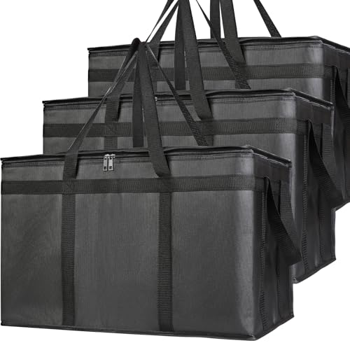 Bodaon Paquete de 3 Bolsas Grandes aisladas para Entrega de Alimentos, Bolsas de refrigeración para Pizza, Bolsas térmicas frías/Calientes de Espuma de poliestireno para Puertas, Viajes, Compras
