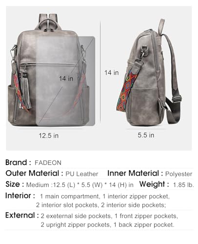 Image of FADEON Leather Backpack Purse for Women Designer Travel Backpack Purses PU Fashion Ladies Shoulder Bag with Tassel