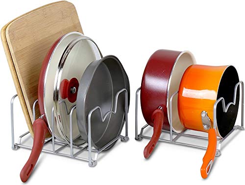 Simple Houseware 2PK Kitchen Cabinet Pan and Pot Lid Organizer Rack, Total 6 Compartments, Silver