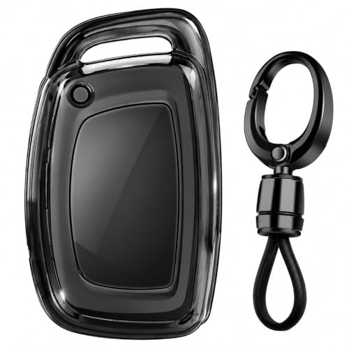 Image of JVCV Soft TPU Transparent Cover Compatible with Hyundai Alcazar Creta Venue i20 Tucson Elantra Car Button Smart Key. (with Keychain - Style A)