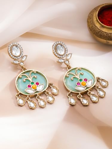 Image of Rubans Long Dangler Earrings Kundan & Pearl Ethnic Jewellery Gift for Women & Girls