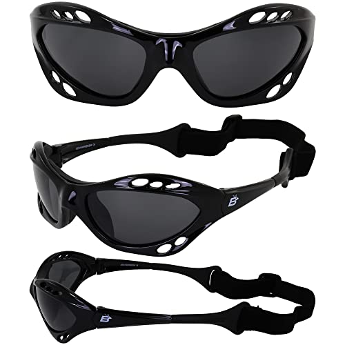 Birdz Eyewear Seahawk Polarized Sunglasses Jet Ski Goggles Sport Kite-Boarding, Surfing, Kayaking 2 Pairs Black Frames with Smoke & Blue Lenses - Image 3