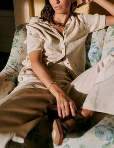 Bianstore Women's Casual Short Sleeve Crewneck Button Down Cardigan Sweater Crochet Knit Top3