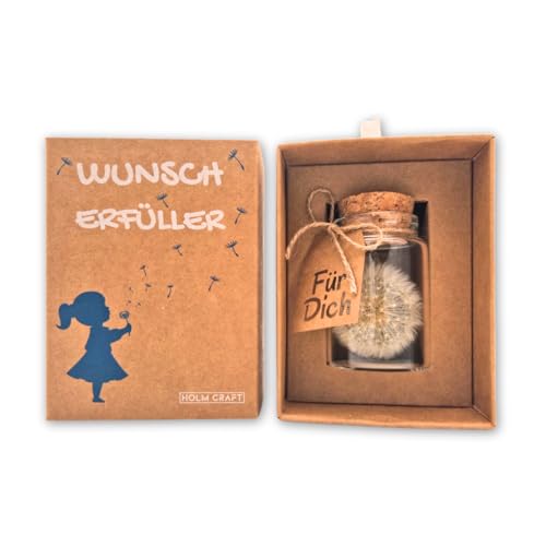 HOLM CRAFT Wunscherfüller I Echte Pusteblume im Glas mit Geschenkbox I Handgefertigt I Perfekte Geschenkidee für jeden Anlass I Geschenke für Frauen Freundin Geburtstag & Hochzeit