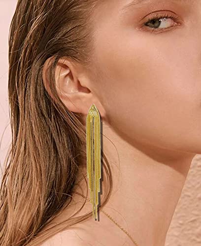 Long Silver Earrings for Women Dangling Gold Tassel Earrings Rose Gold Earrings for Women Long Metal Chain Tassel Dangle Earrings Silver Fringe Earrings Geometric Earrings Bridesmaid Jewelry3