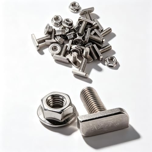 Image of 15 Set Hammer Head Bolt T Screw, T Slot Bolts M8 Stainless Steel Screws Thread T Slot Drop in Bolt for Photovoltaic and Solar Installationx