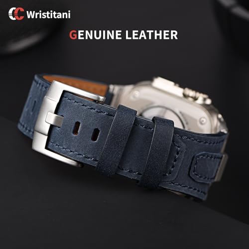 Image of Wristitani Leather Bands Compatible with Apple Watch Band 49mm 46mm 45mm 44mm for Men, Metal Connector & Genuine Leather Straps for iWatch Ultra3 /2 /1 SE3 /2 /1 Series 11 10 9 8 7 6 5 4 [NO Watch and Case]