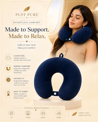 Image of Ultra Soft Travel Neck Pillow with Hanging Loop Snap Button Closure for Home Office and Airplane Flight, Bus, Car, Train Travelling Use [Pink] (Pack of 1)