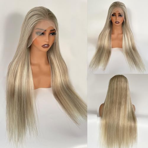 Image of Munx Update-Ombre Lace Front Wig Thick 180% Density 13x6 Lace Front Wigs Real Human Hair Pre Plucked Colored Highlight Glueless Human Hair Wigs HD Transparent Virgin Hair Lace Frontal Wigs 18 Inch