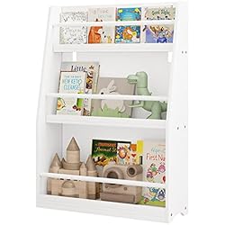 Estanteria Montessori Madera Lestarain Libreria Infantil Blanca de 3 Niveles, Estantería de Libros Infantil con Barra Anticaida, Libreria Montessori para Habitación Infantil y Jardin de Infancia, 58,2x18x81,4 cm
