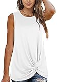 SAMPEEL Womens Basic Summer Shirts Round Neck Casual Tunic White Tank Tops Twist Knot M