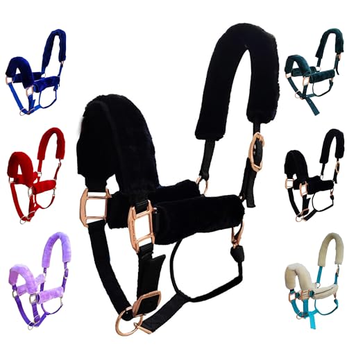 Majestic Ally Horse Halter Fleece Set -Full, Set of 09 (Crown, Noseband, Cheeks, Chin, Neck Pieces) and Set of 4 (Crown, Noseband, Cheeks), Multiple Colors (Black, 04 Piece)