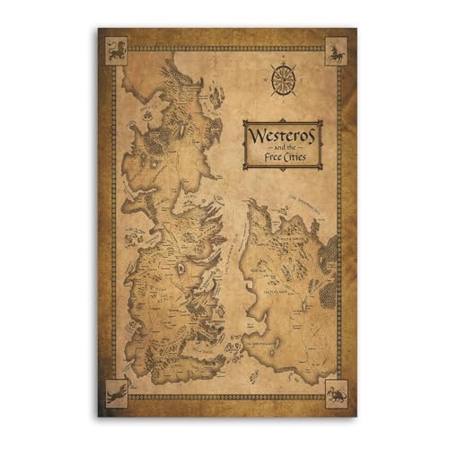 Antique Westeros Map Poster Decorative Painting Canvas Wall Art Living Room Posters Bedroom Painting 08x12inch(20x30cm)