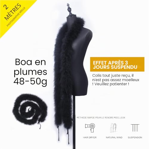 wangruida Boa en plumes de marabout duveteuses de 1,8 m pour loisirs créatifs, couture, garniture, maison, fête de mariage, décoration de Noël (50 g, noir) – vue 2