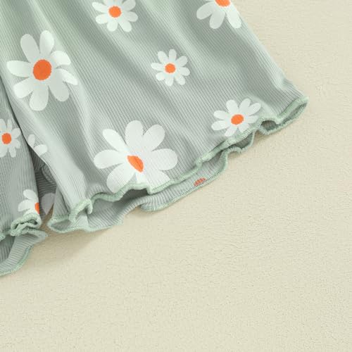 Image of Ayalinggo Baby Girl Summer Outfits Short Sleeve Lettuce Trim Floral Tops + Shorts Set Infant Clothes