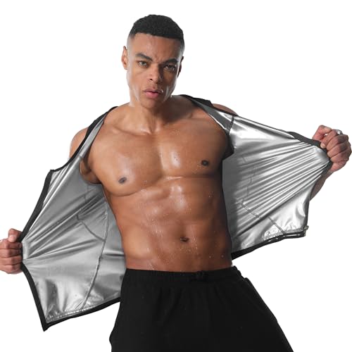 Donason Chaleco Sauna Hombre Camiseta Reductora Deporte Compresion Faja Reductora Adelgazante Sudoración Hombres con Cremallera Shapewear para Fitness Gym Running