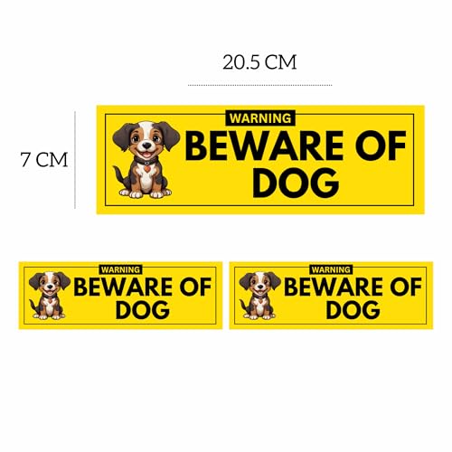 Image of Beware Of Dog Sign Sticker 20.5 x 7 CM (Pack of 2) | Peel & Stick Warning Board with Corner Holes | Indoor & Outdoor Safety Sign for Home, Gate, Wall, Fence (Beware Of Dog, Small - 20.5 X 7 CM)